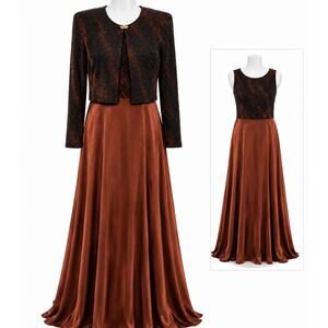 Patra Petite Copper Bronze Fall Wedding Guest Formal Evening Dress Jacket 10P